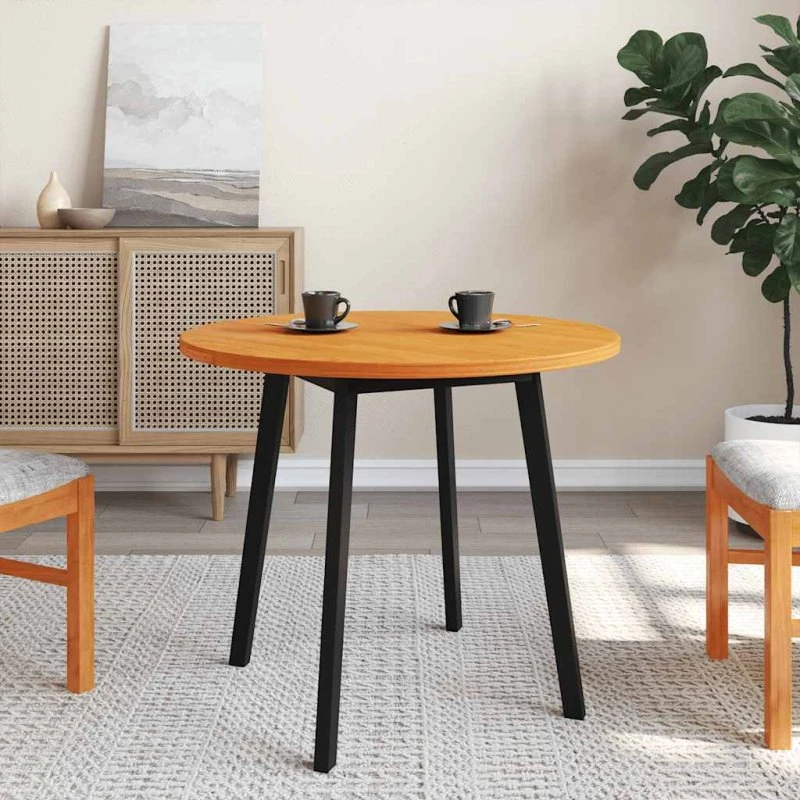 vidaXL bordplade rund Ø80×2,5 cm i massivt fyrretræ, gyldenbrun