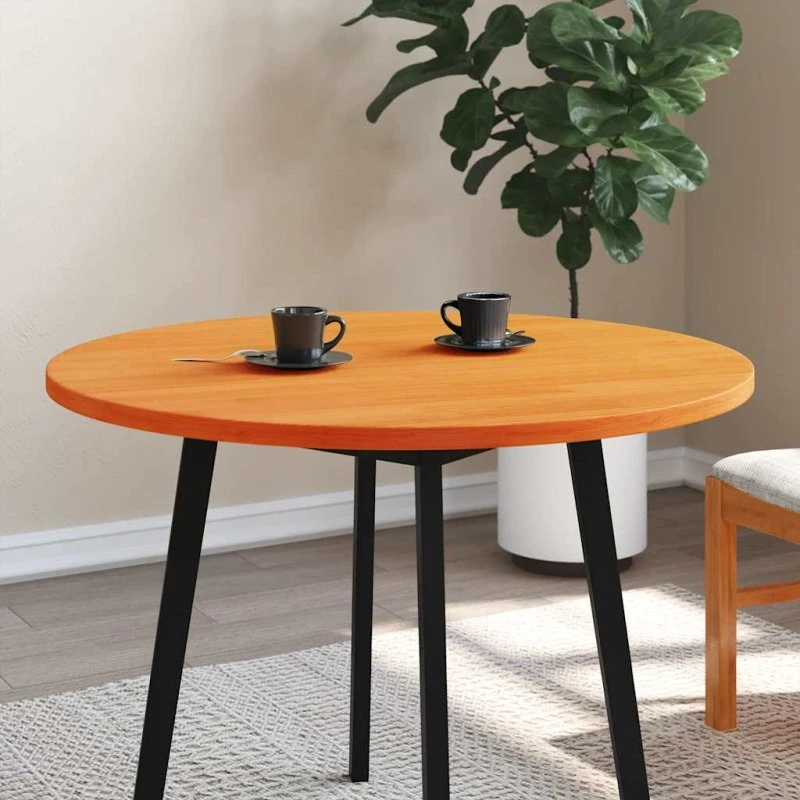 vidaXL Bordplade Ø90x2,5 cm rund massivt fyrretræ, gyldenbrun
