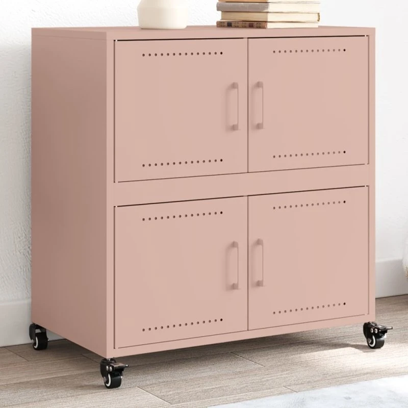 vidaXL skab 68x39x72 cm stål lyserød