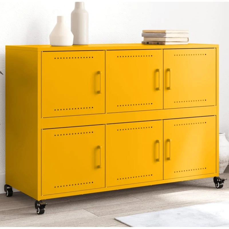 vidaXL skænk i stål 100,5x39x72 cm – sennepsgul