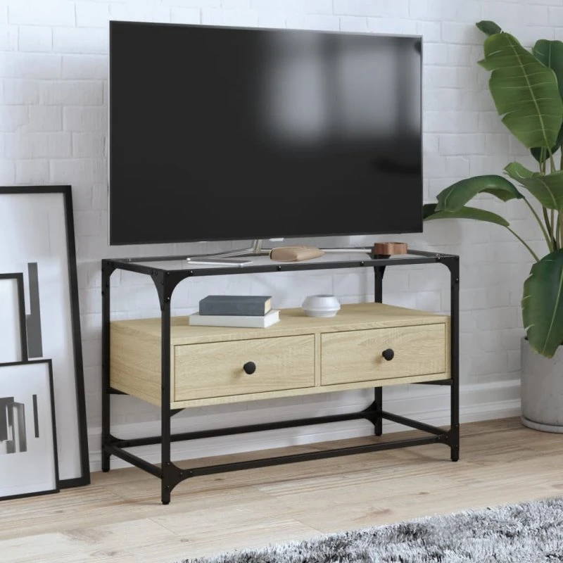 vidaXL TV-bord 80x35x51 cm sonoma-eg med glastop