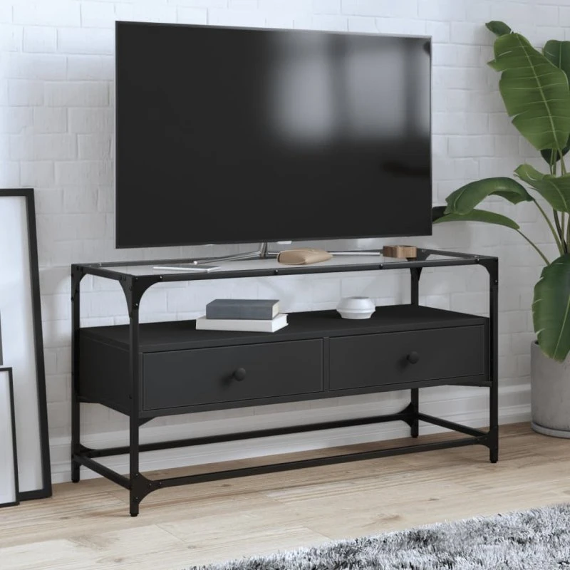 vidaXL tv-bord med glastop 98x35x51 cm sort