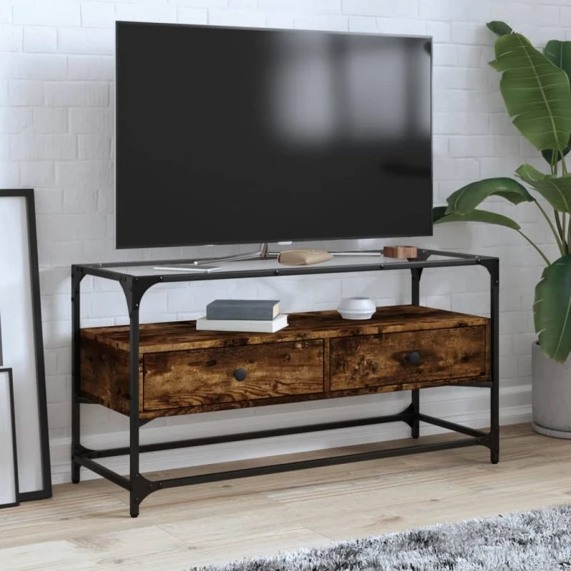 vidaXL TV-bord med glastop 98x35x51 cm, røget eg