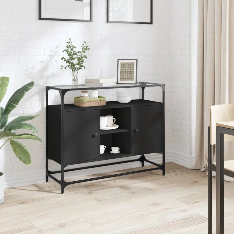 vidaXL skænk med glastop 98x35x81 cm sort