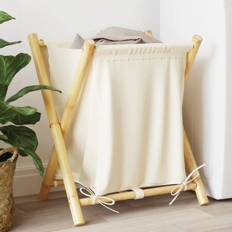 vidaXL vasketøjskurv i bambus 45x55x63,5 cm – cremehvid