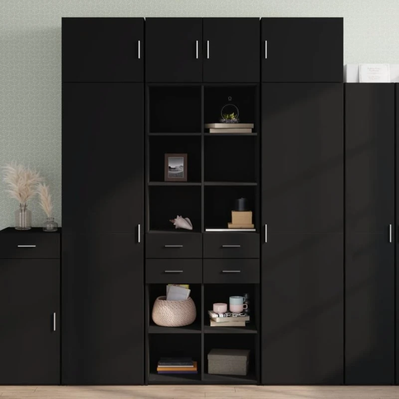 vidaXL højskab 70x42,5x185 cm konstrueret træ, sort