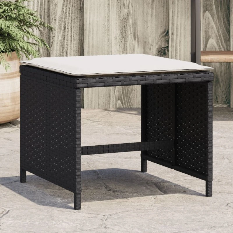 vidaXL 4 stk. haveskammel med hynder 40x40x35 cm sort polyrattan