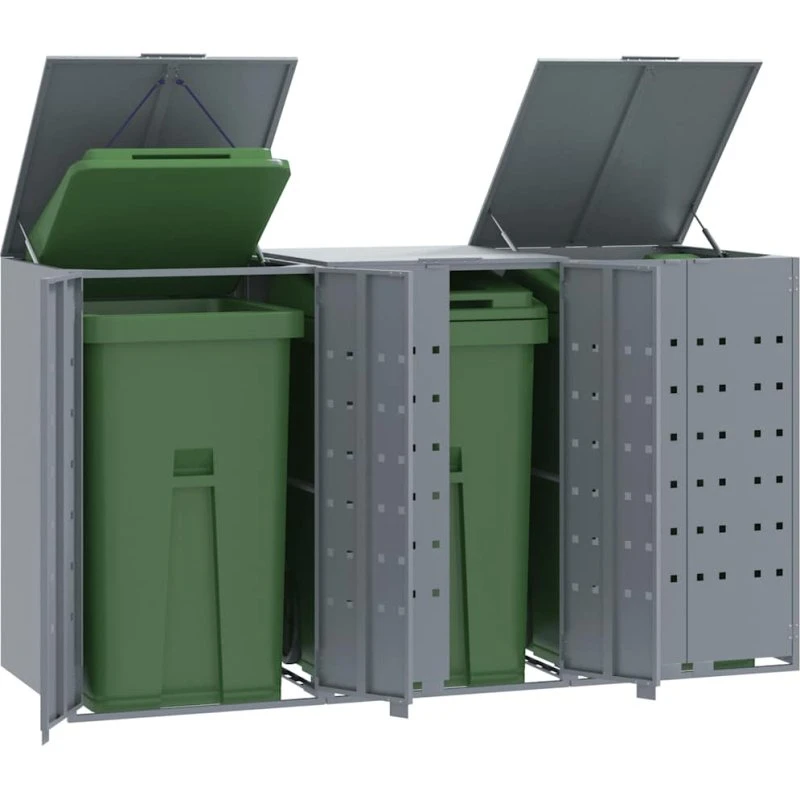 vidaXL skraldespandsskjuler 207x79x117 cm, 3 rum, grå