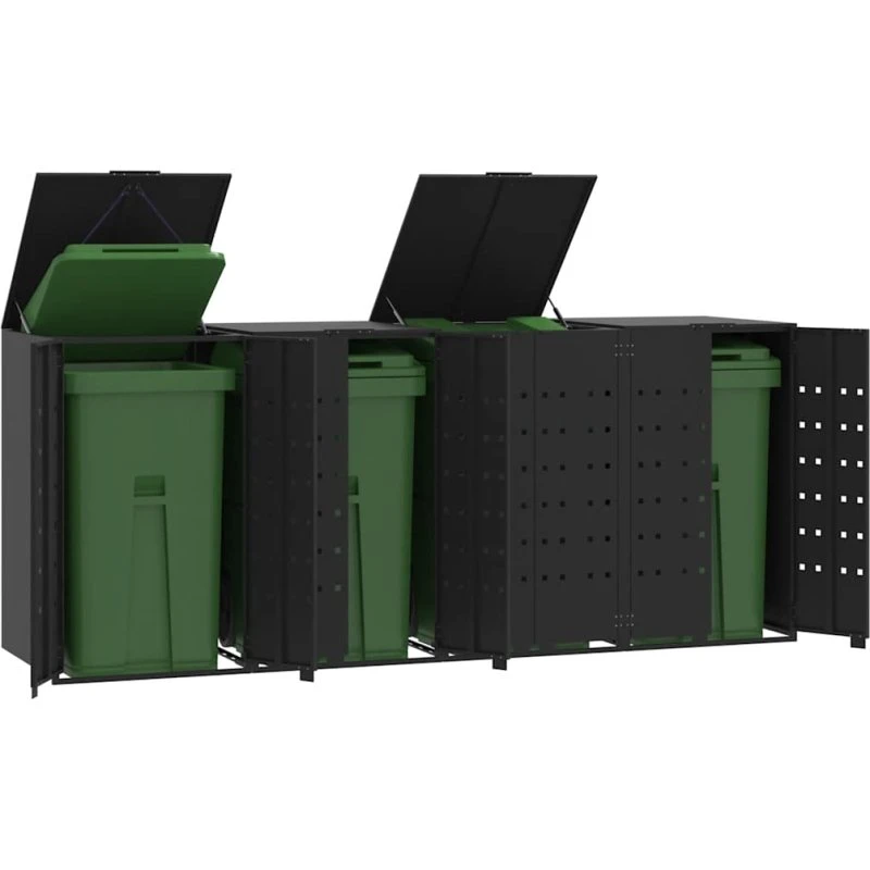 vidaXL skraldespandsskjuler 276×79×117 cm 4 rum sort stål