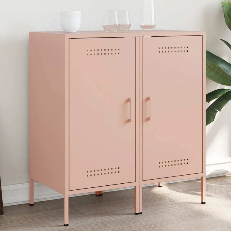 vidaXL 2 stk. skab 36x39x79 cm koldvalset stål, lyserød