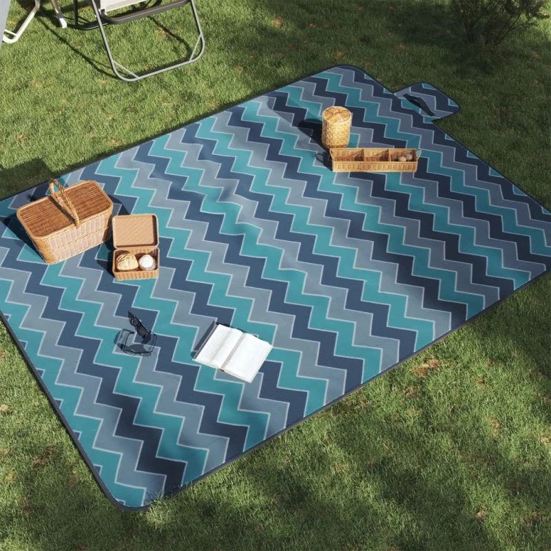 vidaXL picnictæppe 200x150 cm foldbart bølget fløjl, blå