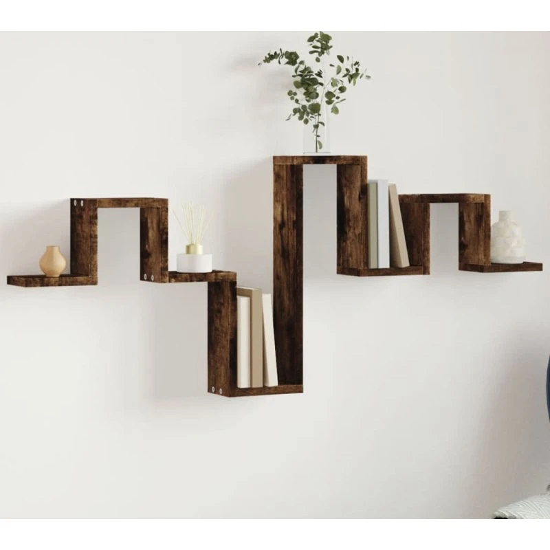 Væghylde 104,5x10x43 cm konstrueret træ - Sort/sonoma-eg