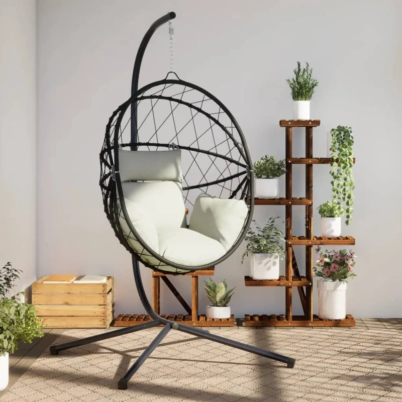 vidaXL hængestol med stativ i rattan og stål, beige