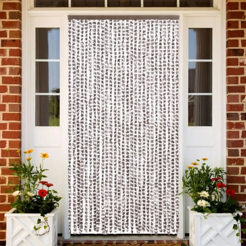 vidaXL flueforhæng 118x220 cm chenille gråbrun/hvid