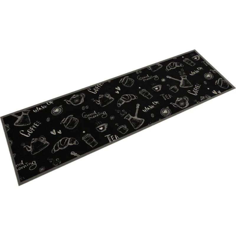 vidaXL køkkentæppe 45x150 cm morgen-design velour sort