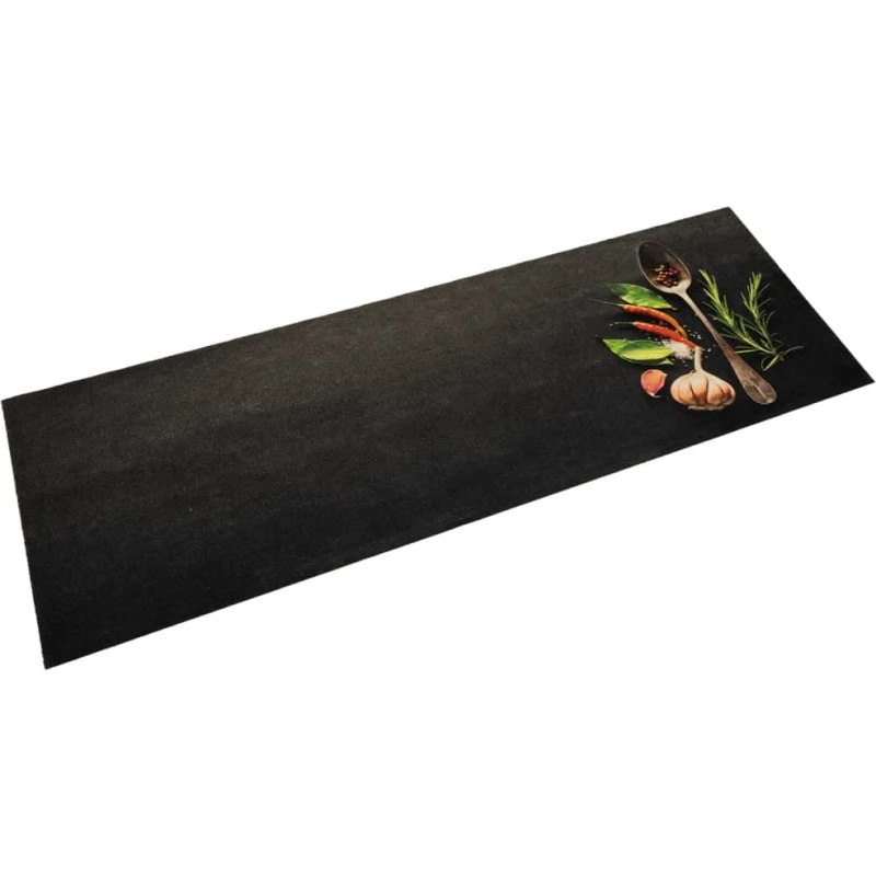 vidaXL køkkentæppe 60x180 cm krydderidesign sort/grøn velour