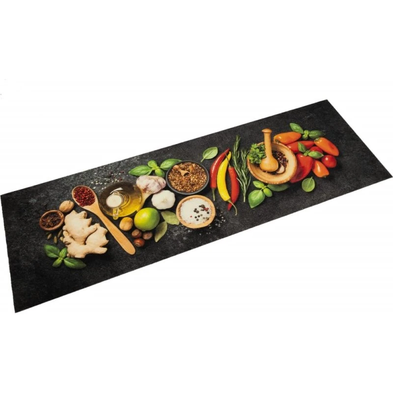 vidaXL køkkentæppe 60x180 cm krydderidesign vaskbart velour