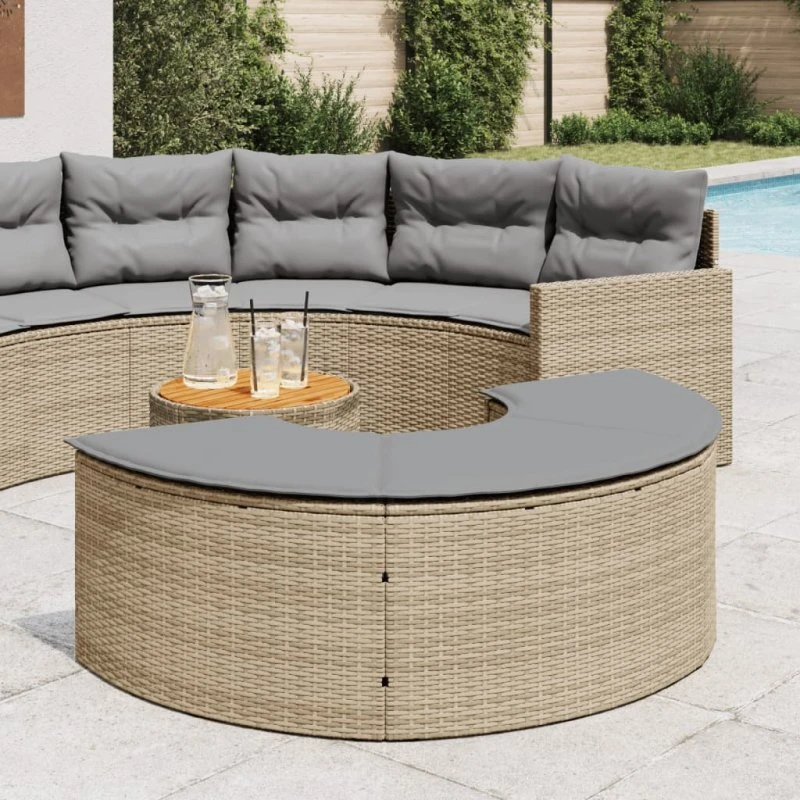 vidaXL haveskammel med hynde i polyrattan, beige
