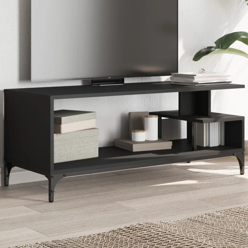 vidaXL TV-bord 102x40x41 cm konstrueret træ og lakeret stål, sort