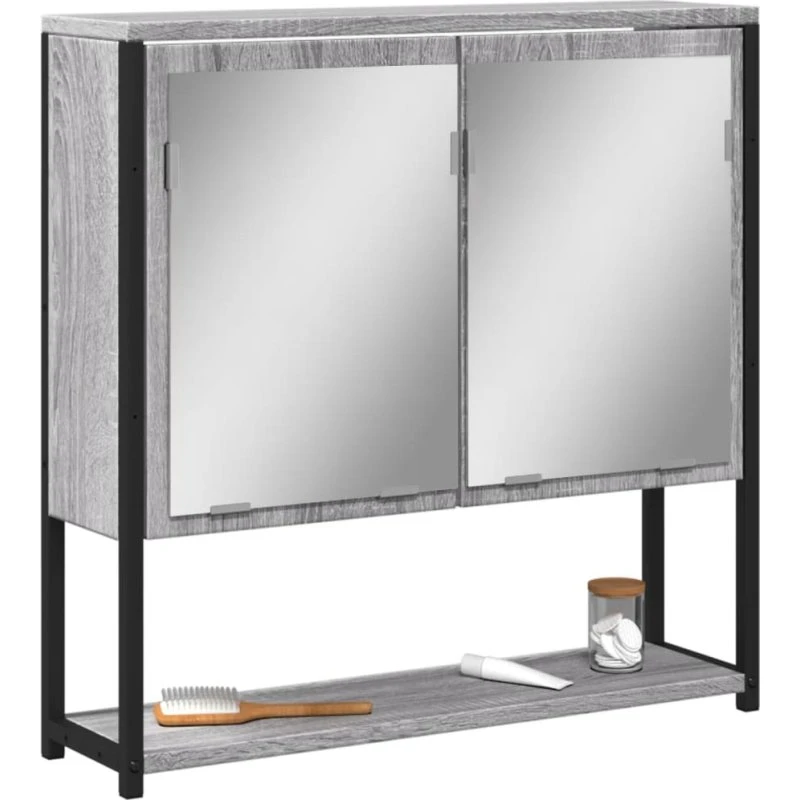 vidaXL badeværelsesskab med spejl 60x16x60 cm, grå sonoma-eg