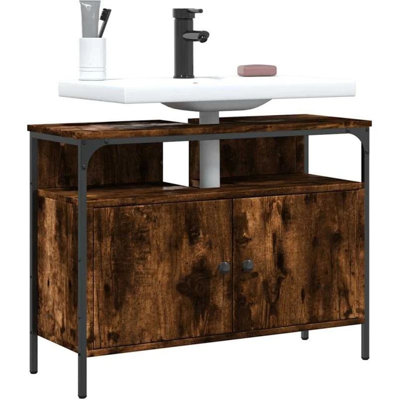 vidaXL underskab til håndvask 80x30x60 cm konstrueret træ, røget eg