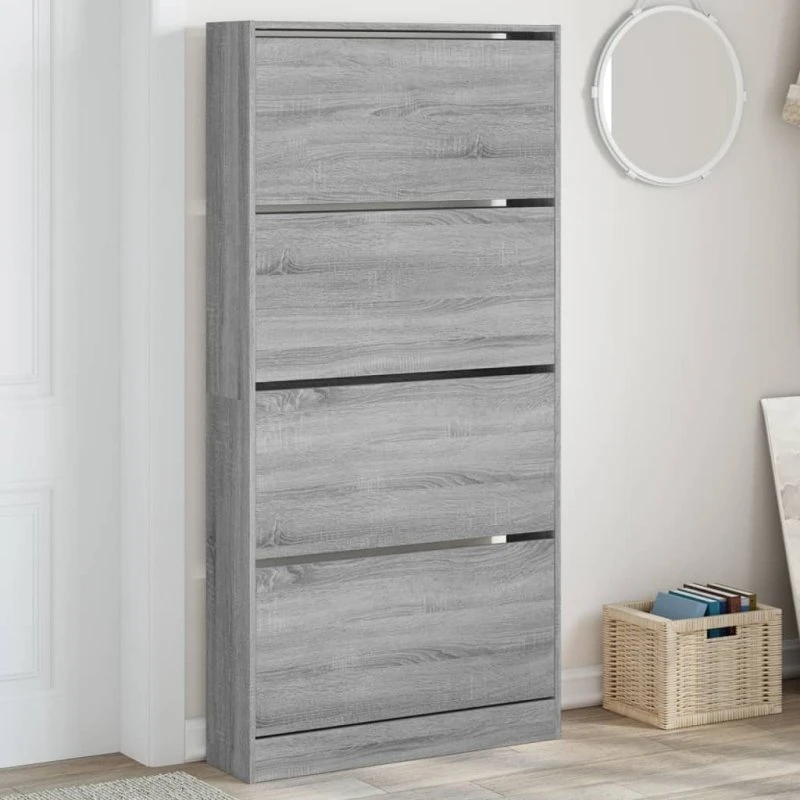 vidaXL skoskab 4 vippeskuffer 80x21x163,5 cm grå sonoma-eg