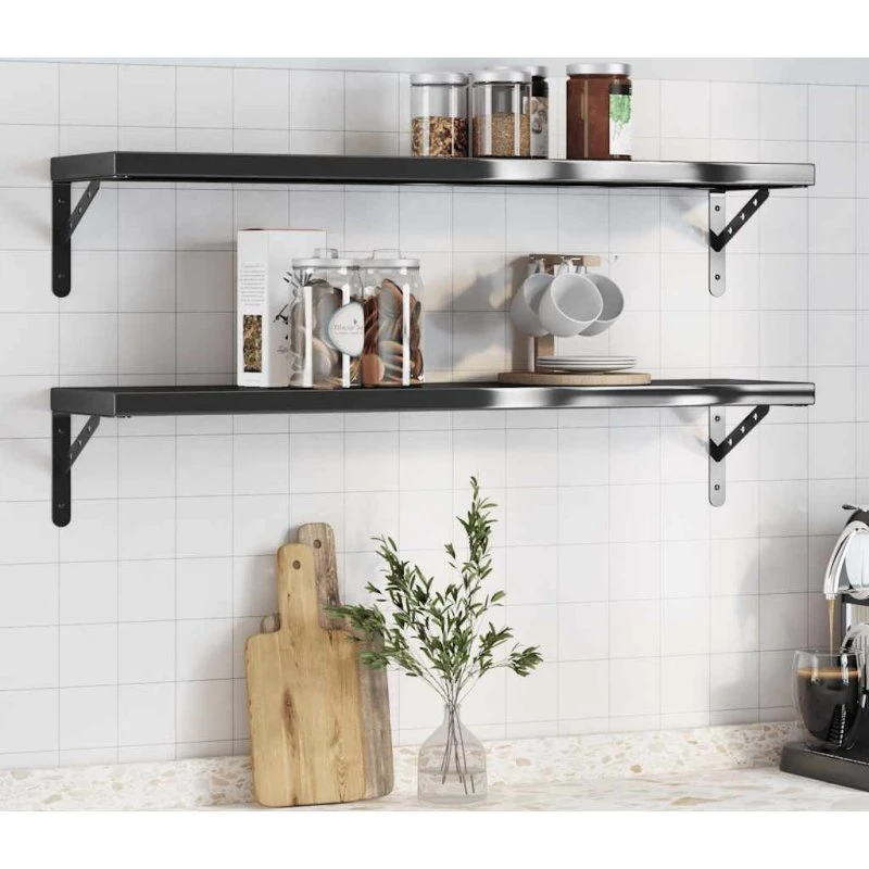 vidaXL væghylder 2 stk. 100 x 23,5 cm rustfrit stål sort