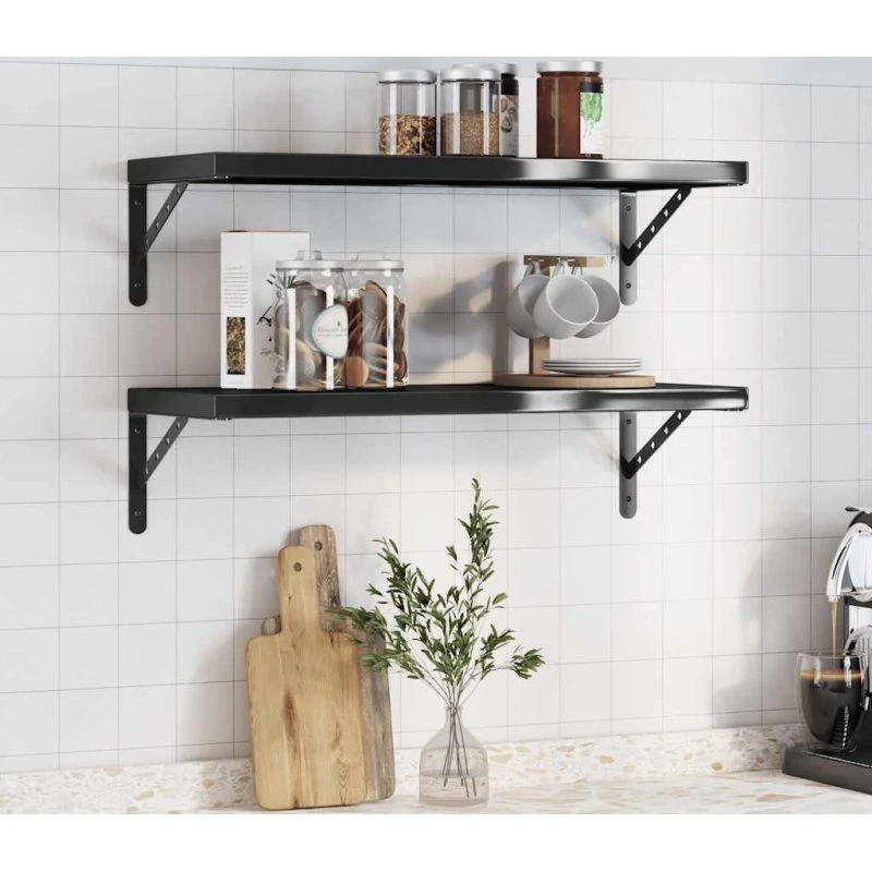 vidaXL væghylder 2 stk. 75x30x3 cm sort - rustfrit stål