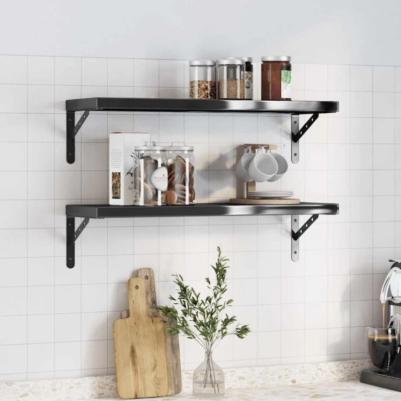 vidaXL væghylder 2 stk. 75x23,5x3 cm rustfrit stål sort