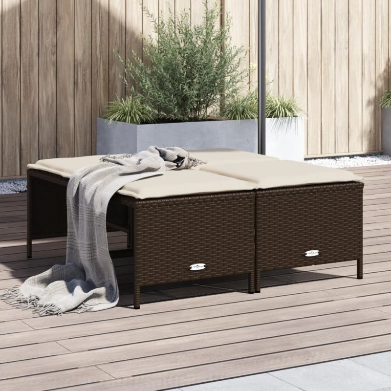 vidaXL 4 haveskamler i polyrattan med hynder, brun