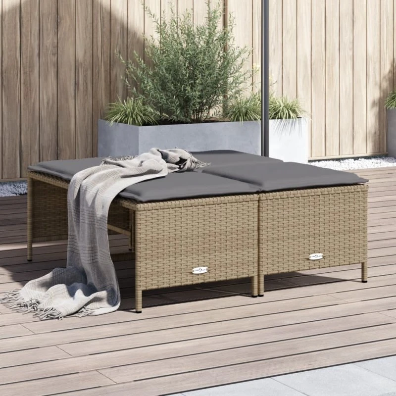vidaXL 4 haveskamler i polyrattan med hynder, beige