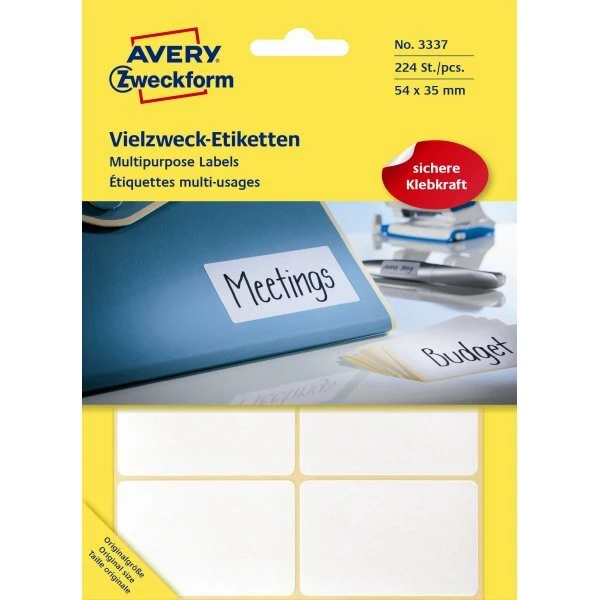 Avery etiketter 54 x 35 mm, hvid — 224 stk