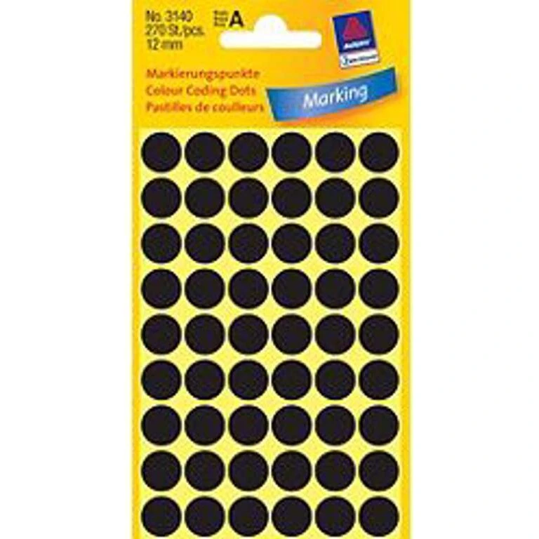 Avery 3140 Runde etiketter Ø12 mm, sort - 270 stk