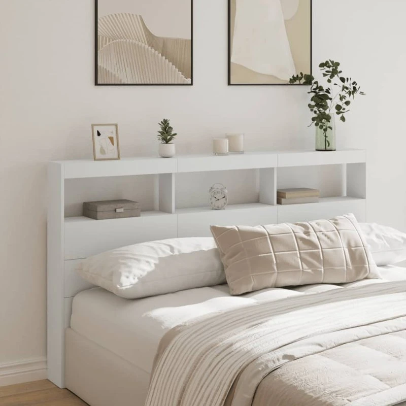 vidaXL sengegavl med opbevaring og RGB LED 180x17x102 cm hvid