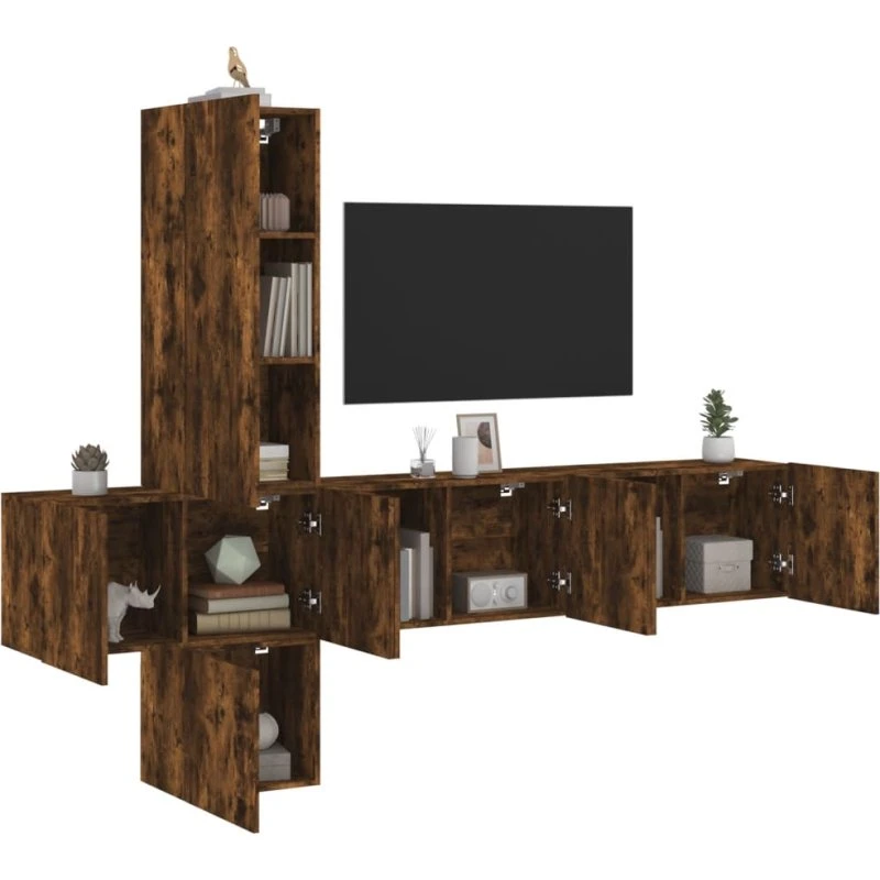 vidaXL TV-møbel væg 5 dele konstrueret træ, røget eg