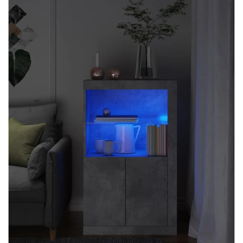 vidaXL skab med LED-lys i konstrueret træ, betongrå