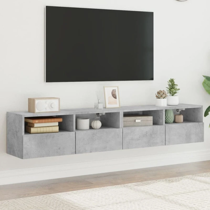 vidaXL væghængte tv-borde 2 stk. 80x30x30 cm konstrueret træ, betongrå