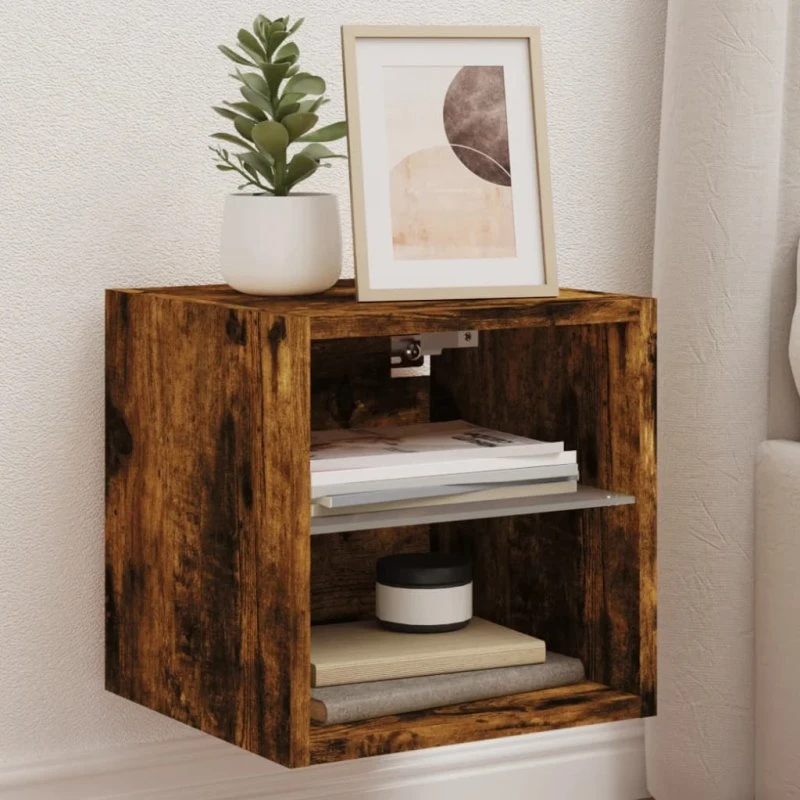 vidaXL væghængte tv-borde 2 stk. med RGB LED 30x28,5x30 cm røget eg