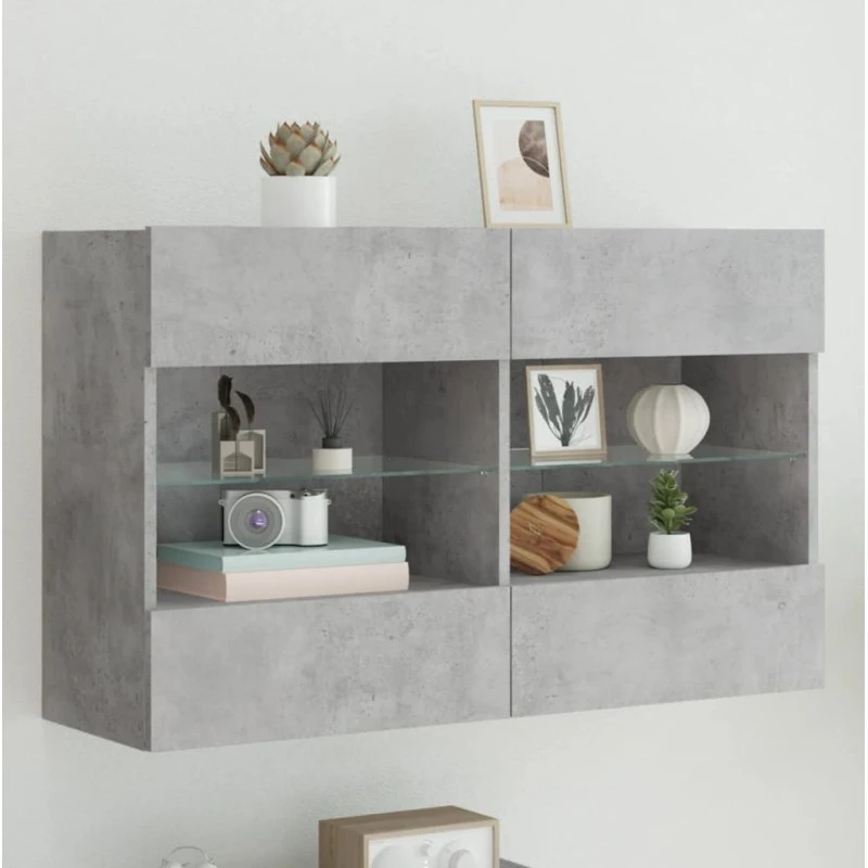 vidaXL væghængt TV-bord med RGB LED 98,5x30x60,5 cm betongrå