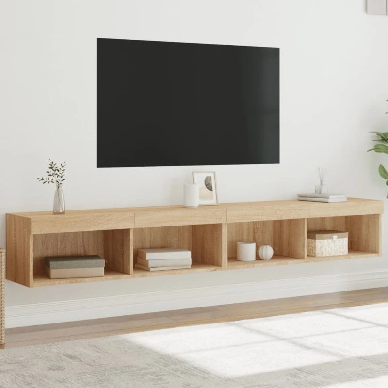 vidaXL tv-borde 2 stk. med LED-lys 100x30x30 cm sonoma-eg