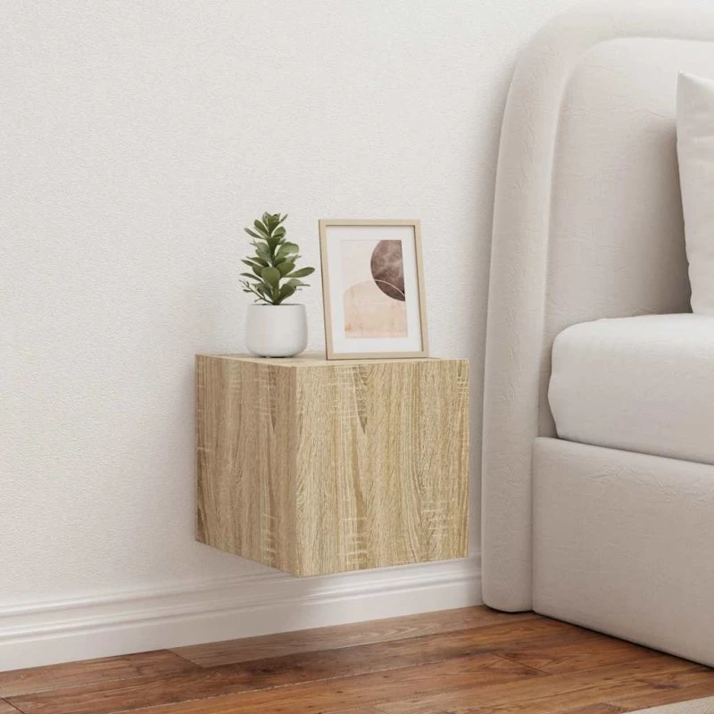 vidaXL væghængt tv-bord 30,5x35x30 cm sonoma-eg med RGB-LED