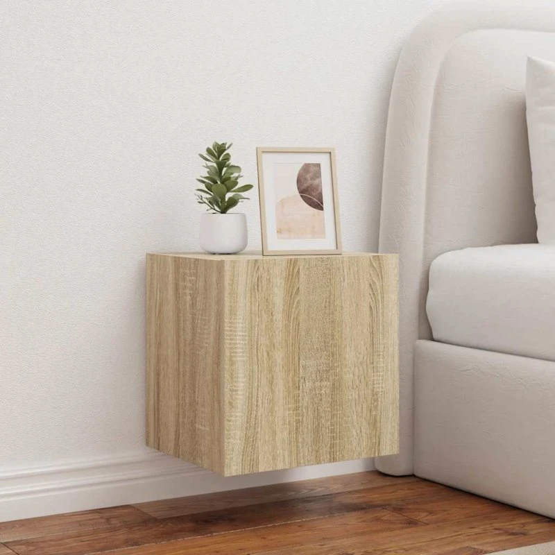 vidaXL væghængte tv-borde 2 stk. LED RGB 40,5×35×40 cm sonoma-eg