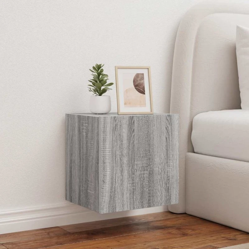 vidaXL væghængte tv-borde 2 stk. 40,5x35x40 cm med RGB LED, grå sonoma-eg