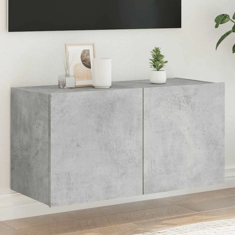 vidaXL væghængt TV-bord med RGB LED 80x35x41 cm betongrå