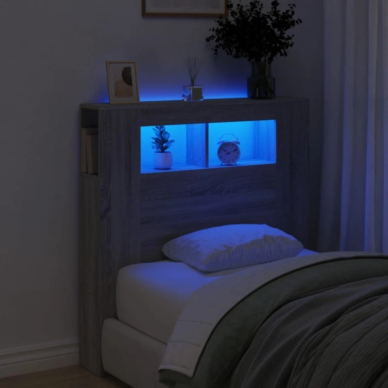 vidaXL sengegavl 100x18,5x103,5 cm LED - Grå Sonoma