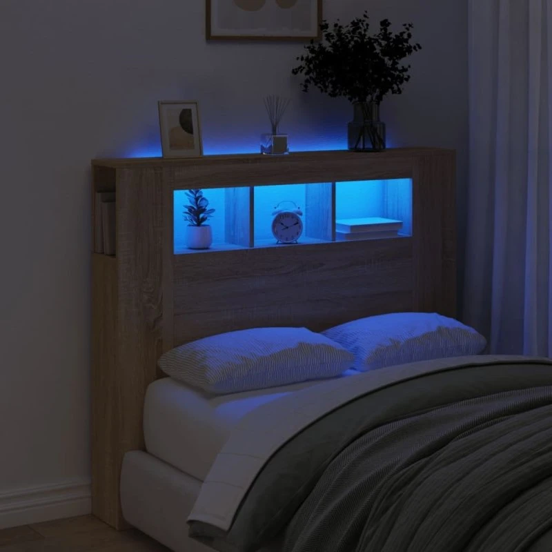 vidaXL sengegavl 120x18,5x103,5 cm LED Sonoma-eg