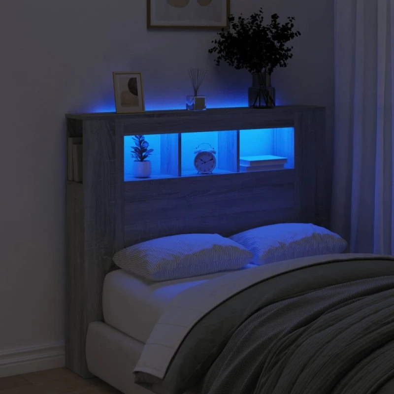 vidaXL sengegavl 120x18,5x103,5 cm med RGB LED, grå Sonoma