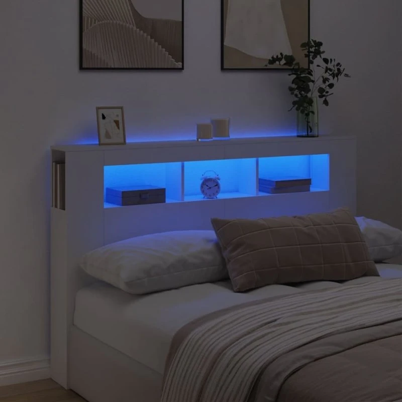 vidaXL sengegavl 160x18,5x103,5 cm med RGB LED, hvid