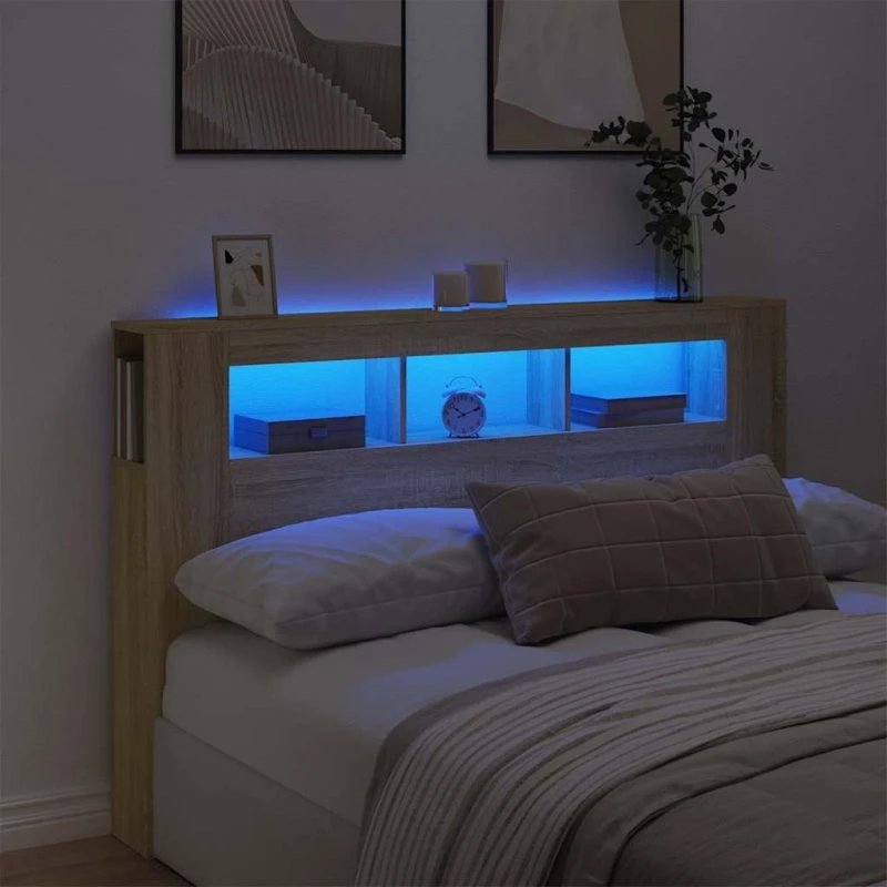 vidaXL sengegavl 160x18,5x103,5 cm LED Sonoma-eg