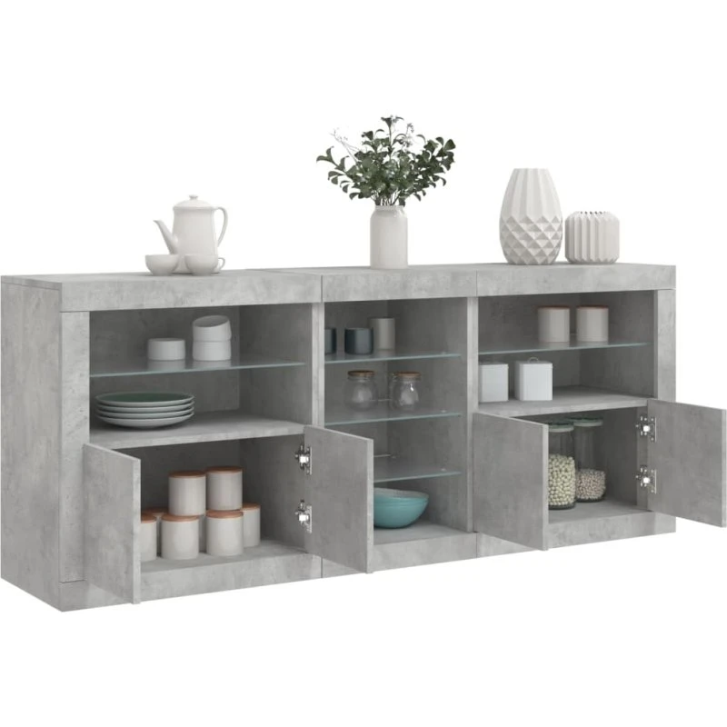 vidaXL skænk 181,5x37x67 cm med LED - betongrå